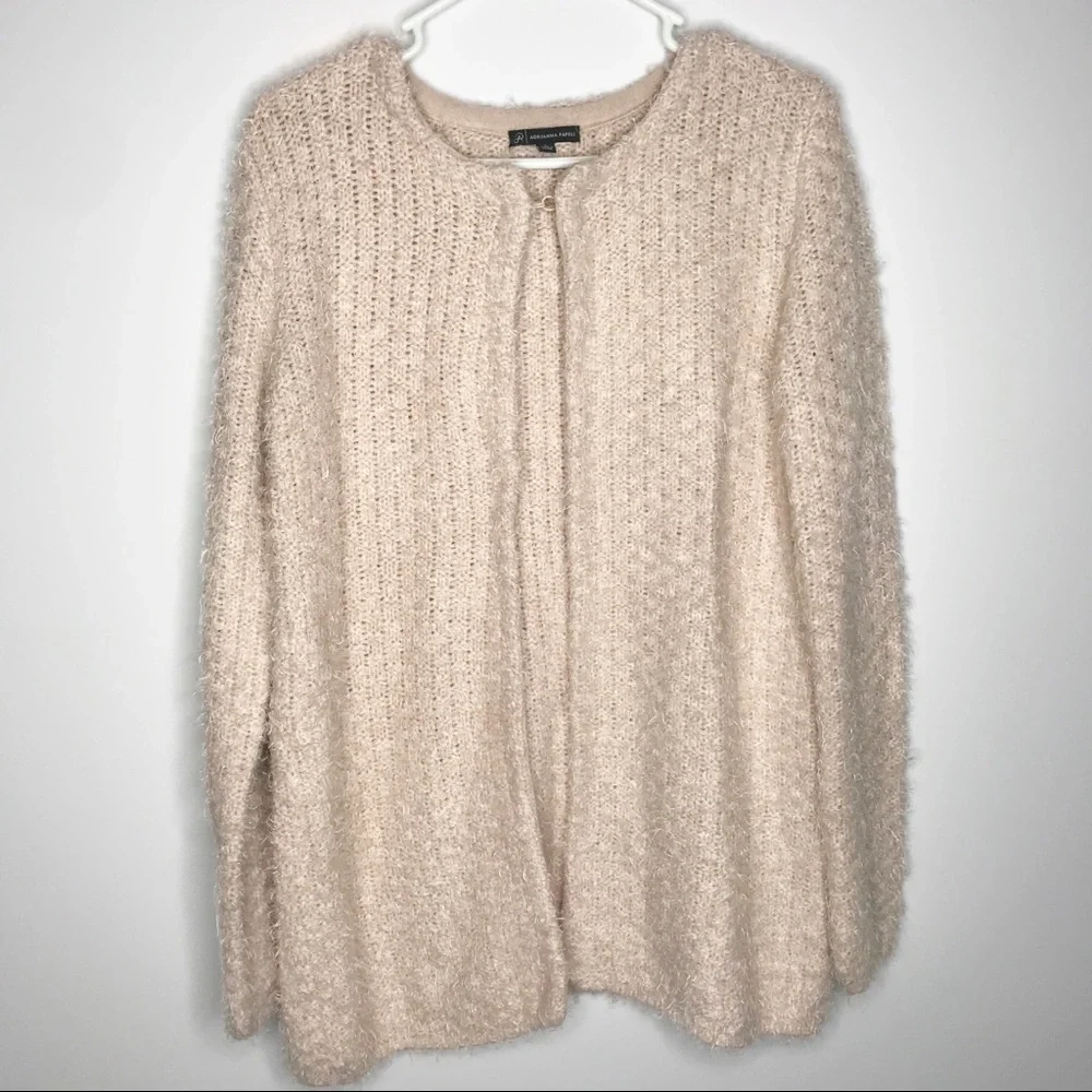Adrianna Papell blush pink fuzzy open cardigan Lg